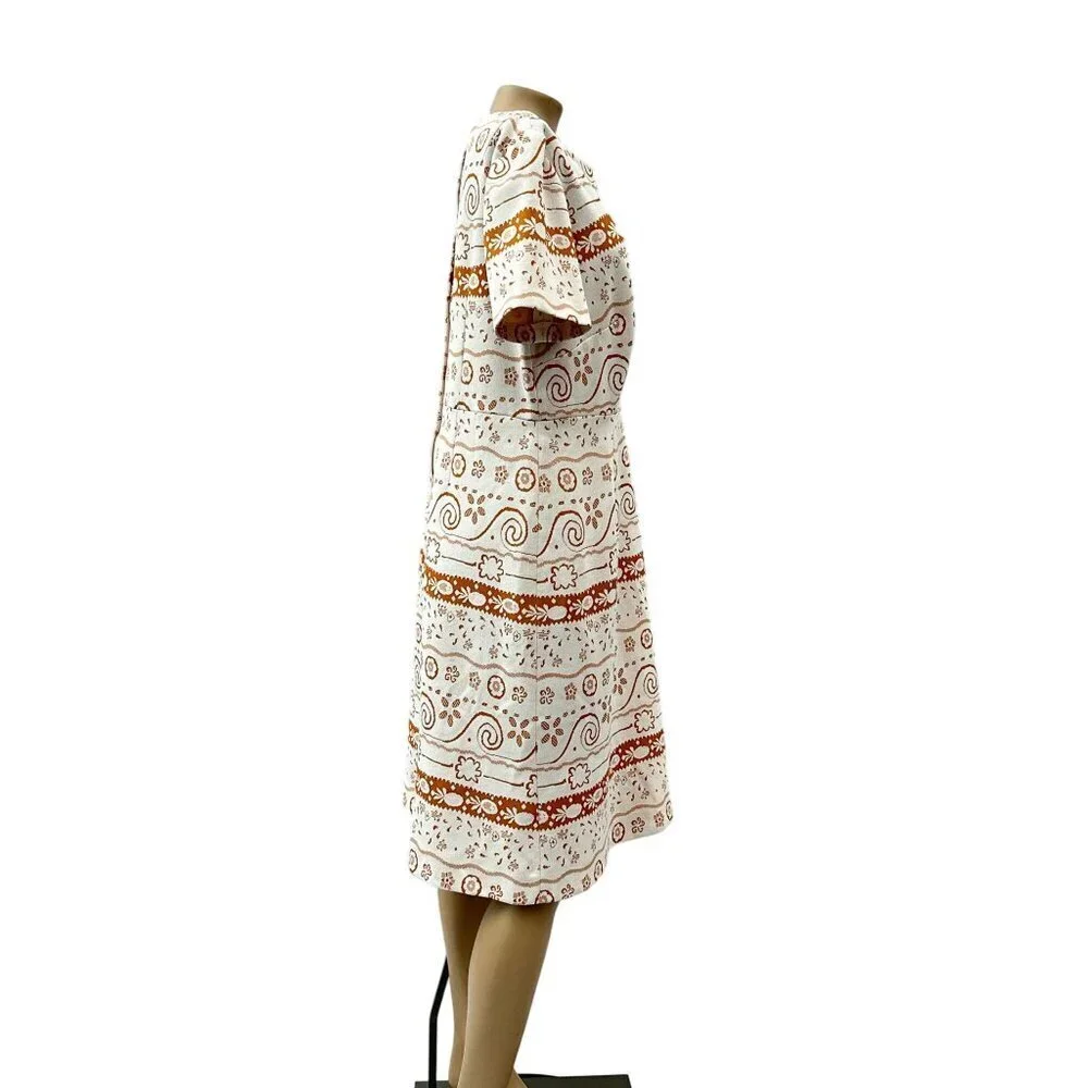 Vintage 1960s Short Sleeve Pineapple Floral Knee Length Shift‎ Dress Zip Women M